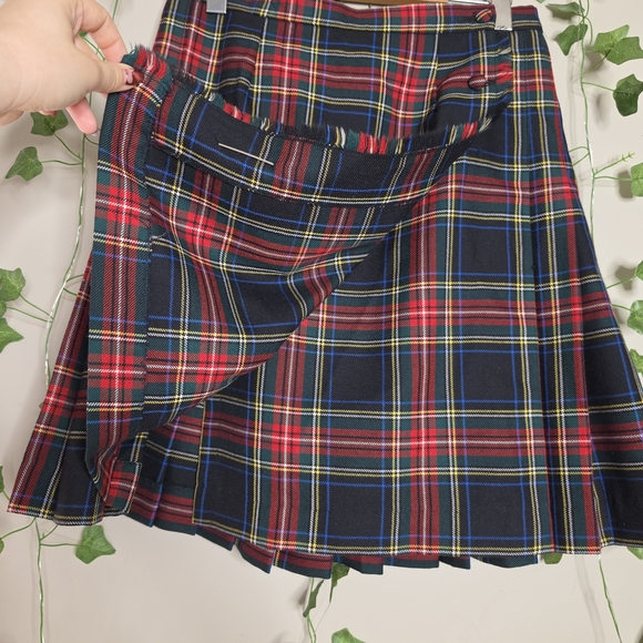 Vintage Wool Pleated Wrap Plaid Skirt & Matching Shoulder Sash Tartan Set - Picture 8 of 11